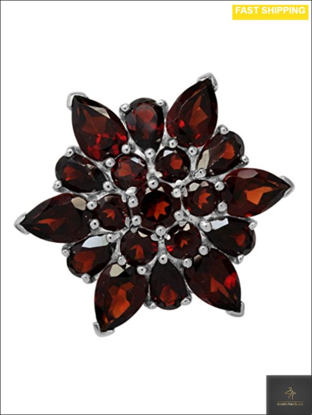 Sterling Silver Garnet Flower Cluster Cocktail Ring
